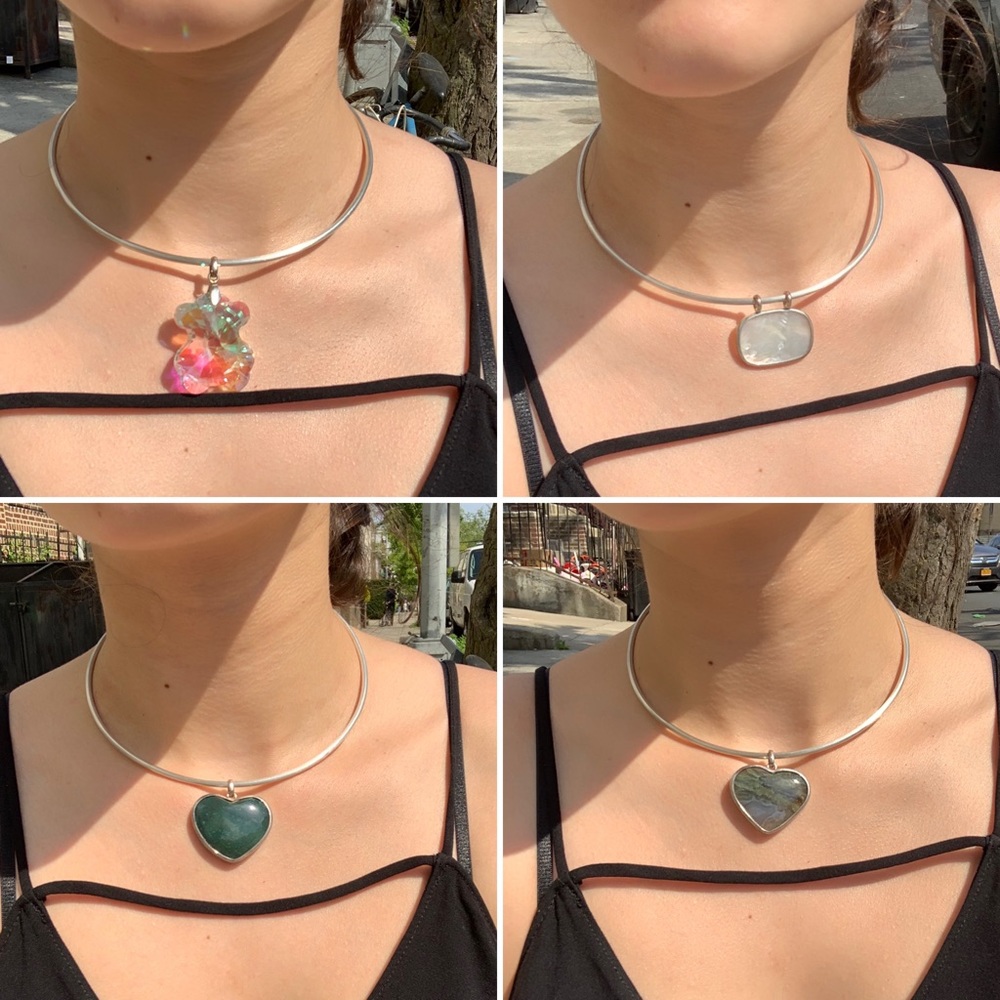 Silver round necklace with 4 cristal charms
